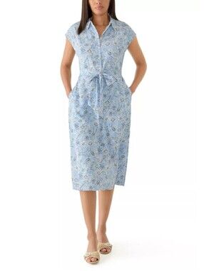 Lucky Brand Light Blue Floral Button-Front Shirt Dress Tie Back